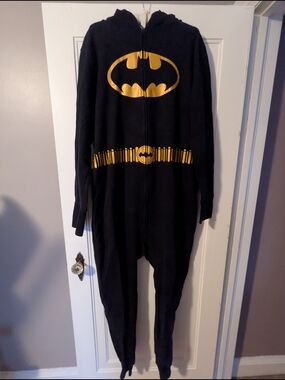 Batman Black Onesie with Gold Logo and Belt Print